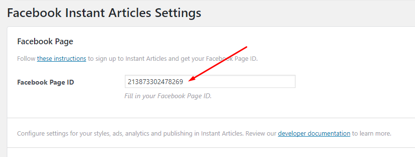 Facebook Instant Articles Settings-PAGE_ID